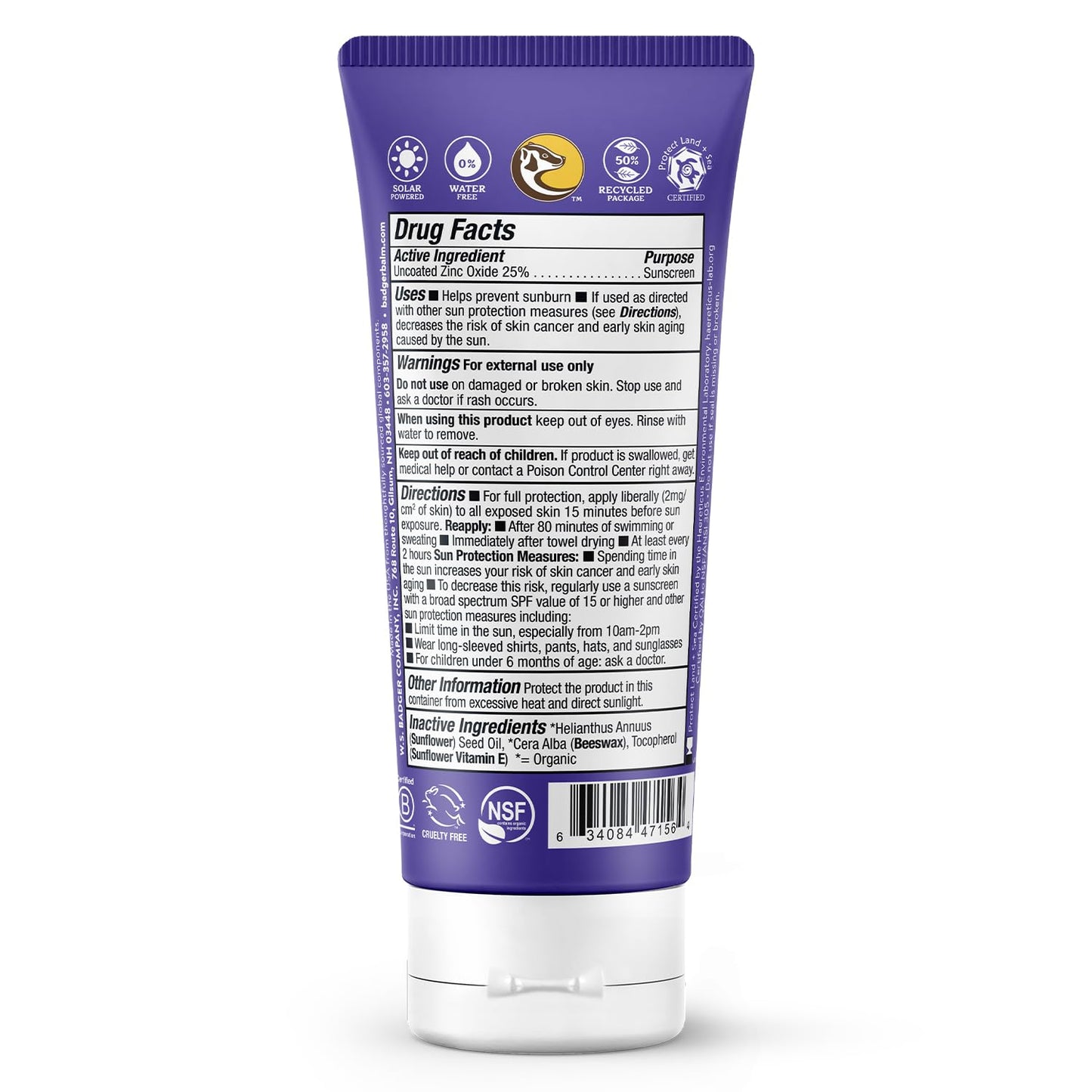 Badger Mineral Sunscreen SPF 50 with 98% Organic Ingredients& Zinc Oxide, Sport 2.9 fl oz