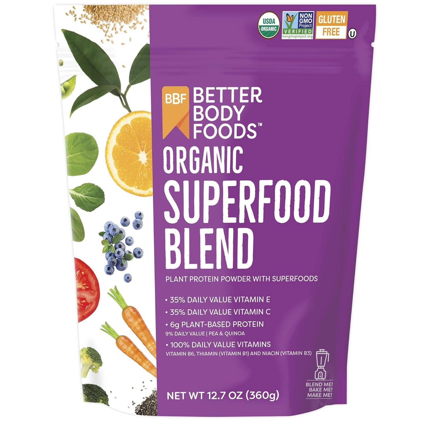 BetterBody Foods Organic Superfood Powder with Protein(12.7 oz.)