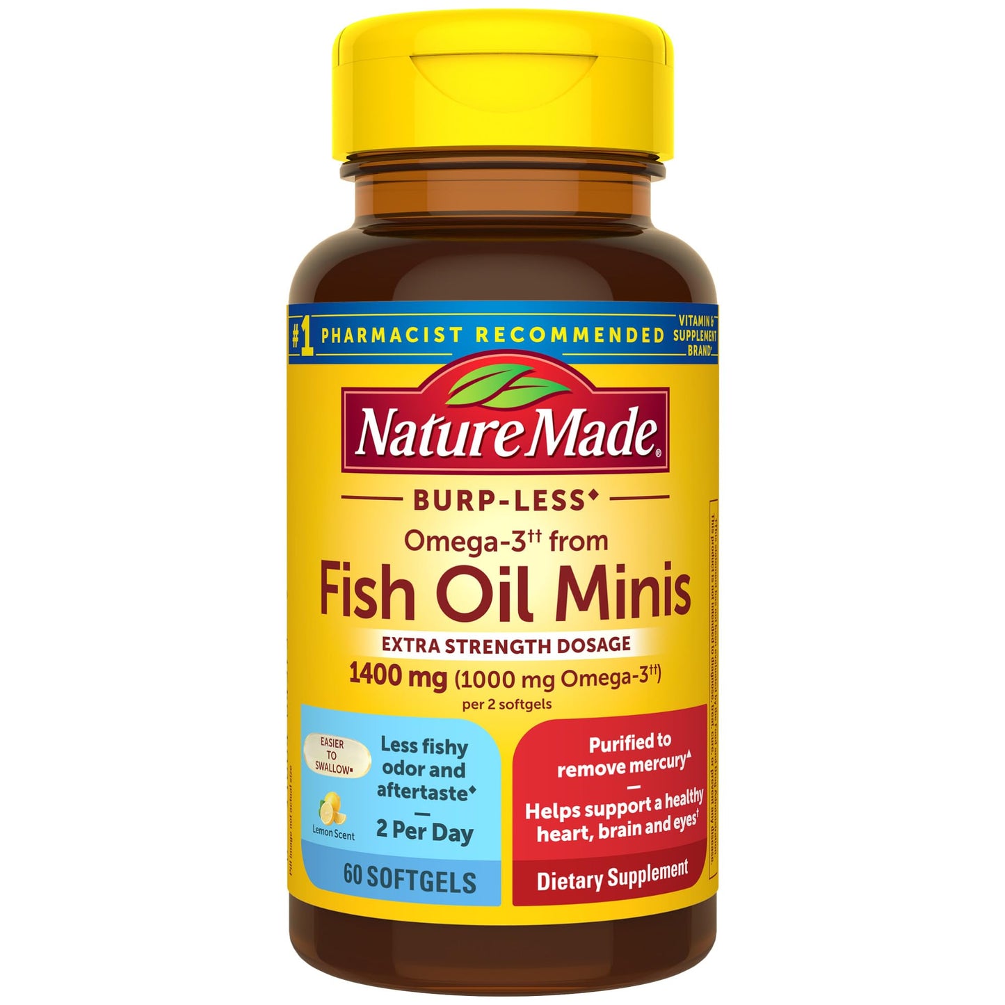Nature Made Extra Strength Burp Less Fish Oil Omega 3 Supplements 1400 mg Minis