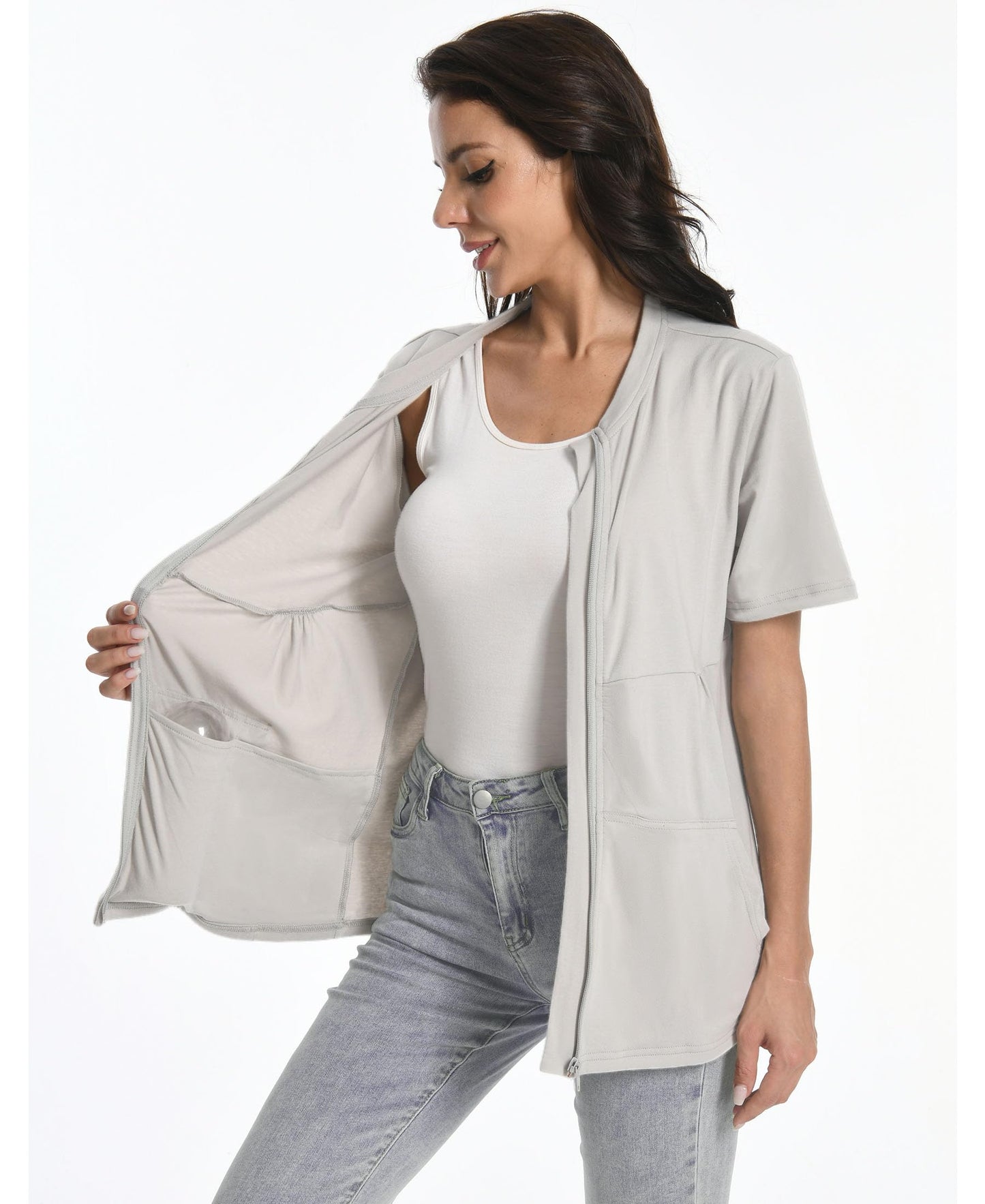 Post Mastectomy Zip Up Shirts with Drain Pockets