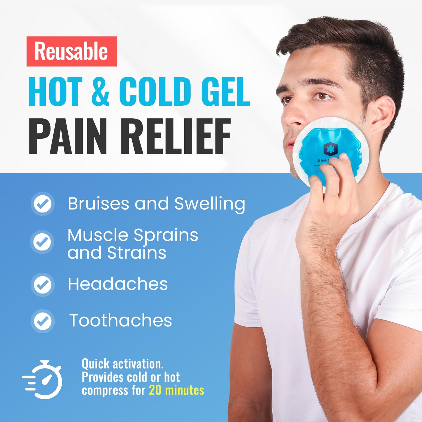 ICEWRAPS Reusable Hot & Cold Gel Packs for Pain Relief - 5 Pack