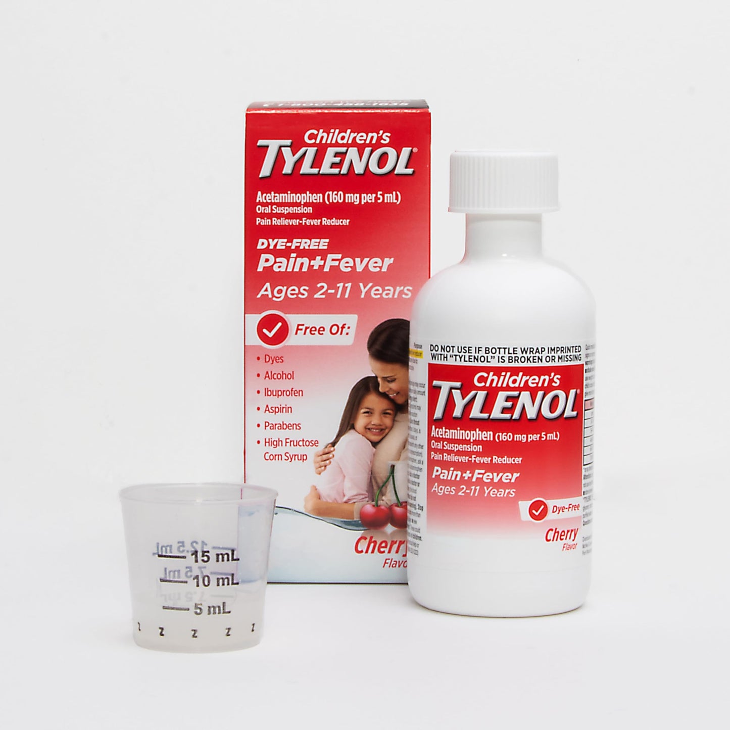 Children's Tylenol Liquid Pain Relief & Fever Medicine, Oral Suspension, Dye-Free, Acetaminophen,Cherry Flavor, 8 fl. oz