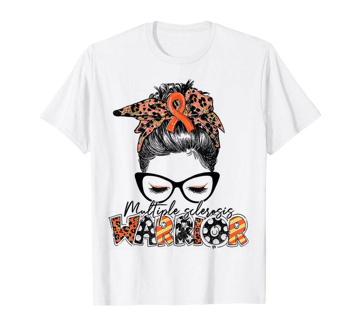 Womens Messy Bun Leopard Multiple Sclerosis Awareness Mom T-Shirt