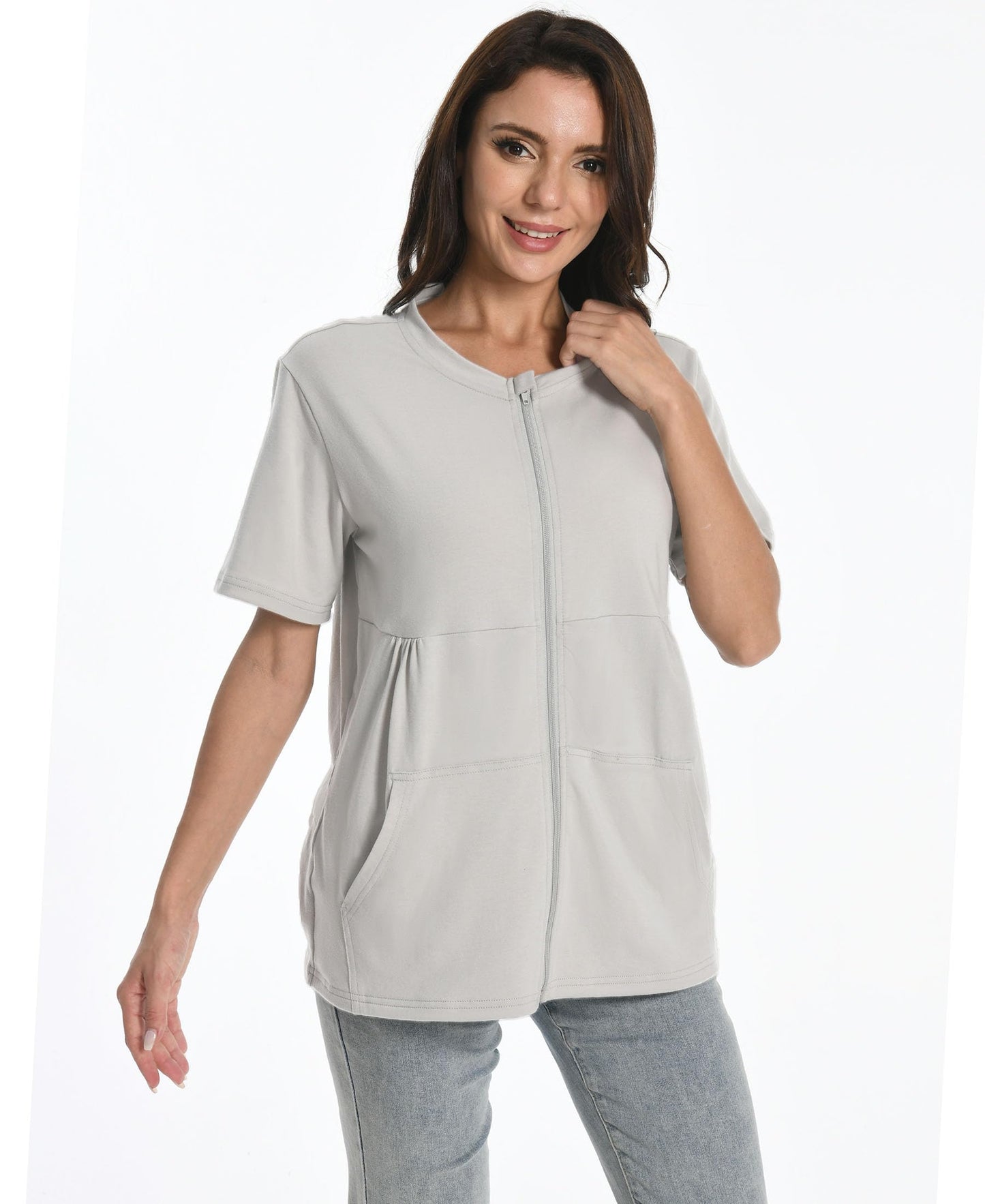 Post Mastectomy Zip Up Shirts with Drain Pockets
