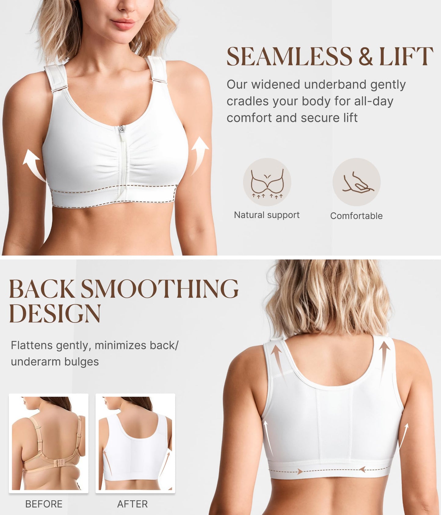 Zip Front Closure Everyday Bra for Women Post Surgery Compression