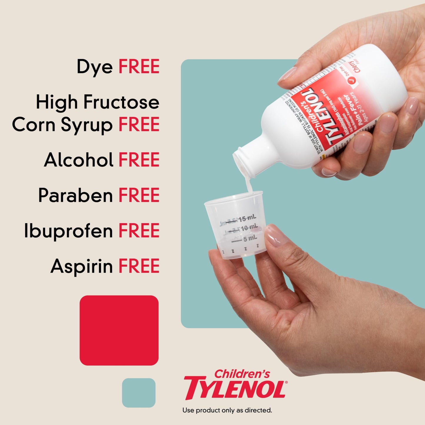 Children's Tylenol Liquid Pain Relief & Fever Medicine, Oral Suspension, Dye-Free, Acetaminophen,Cherry Flavor, 8 fl. oz