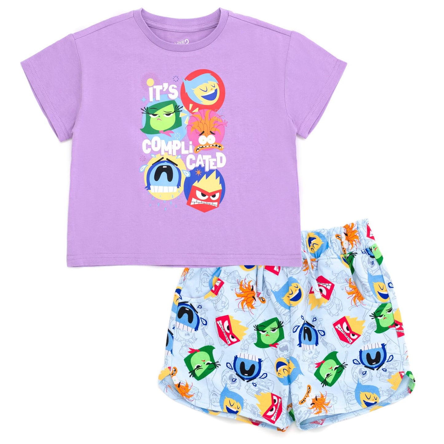 Disney Inside Out Big Girls T-Shirt and French Terry Shorts Outfit Set Lavender/Blue Inside Out 10-12