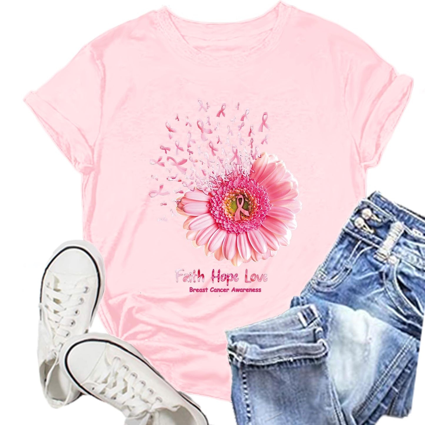 Breast Cancer Shirt Sunflower Pink Ribbons