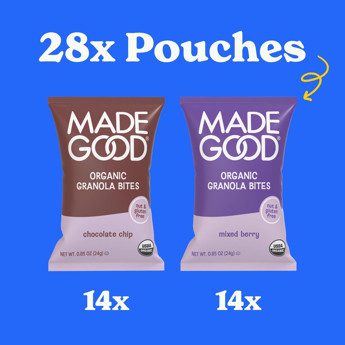 MadeGood Granola Bites Chocolate Chip & Mixed Berry Variety Pack (28 Count) Gluten Free