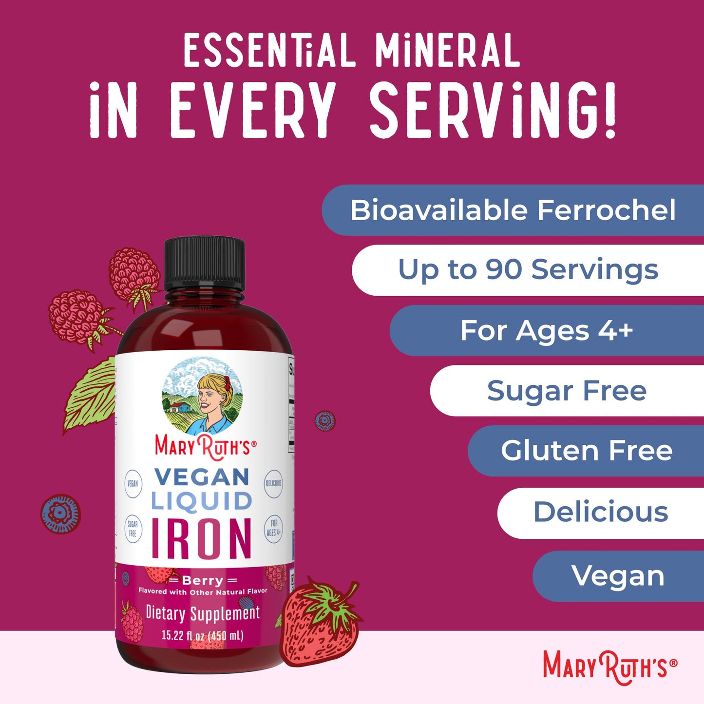 MaryRuth Organics Iron Supplement for Women Men & Kids, Liquid Iron Supplement for Women Men & Kids, 15.22 Fl Oz