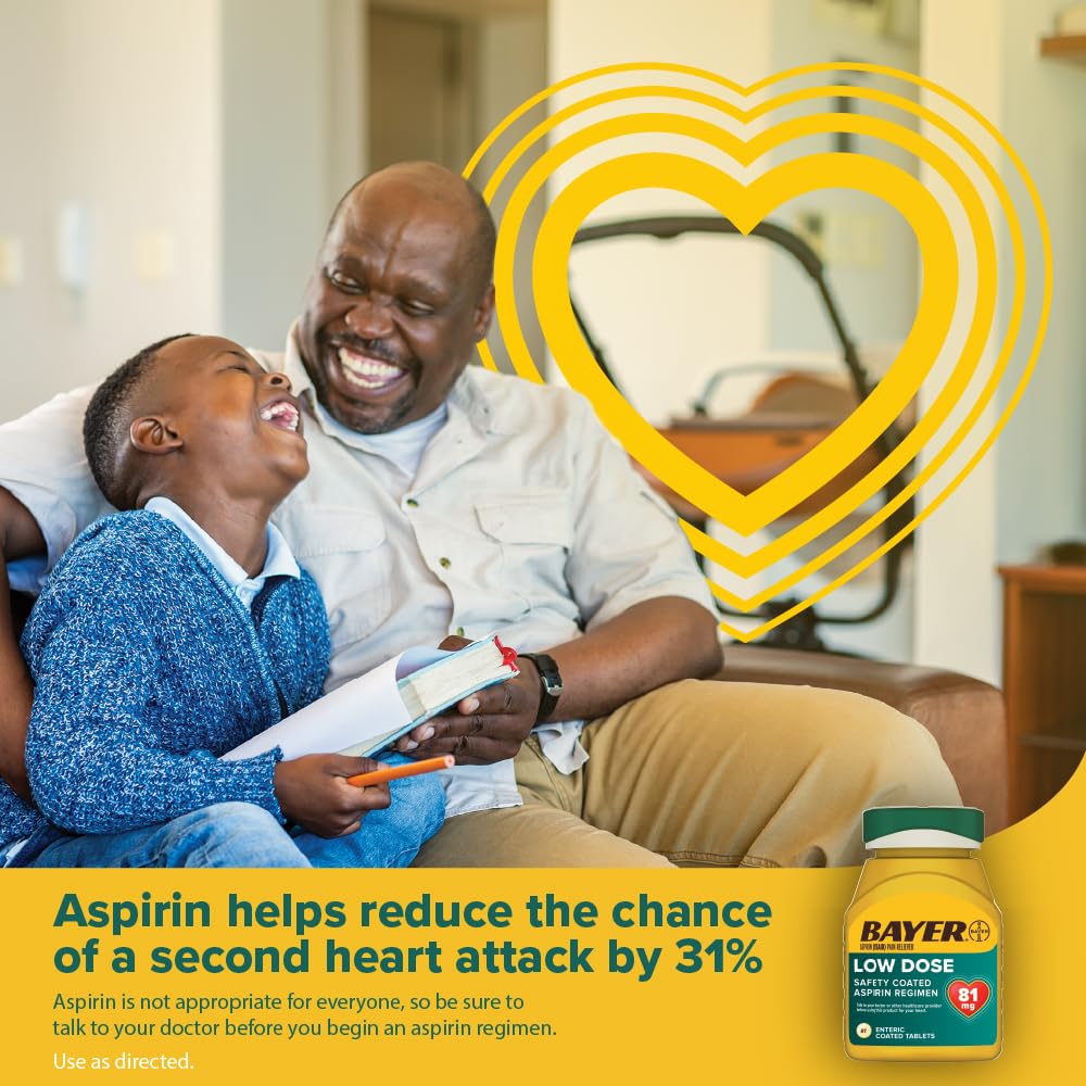 Bayer Aspirin Low Dose 81 mg, Enteric Coated Tablets, Doctor Recommended, Secondary Prevention of Cardiovascular Disease, 300 Safety Coated Tablets