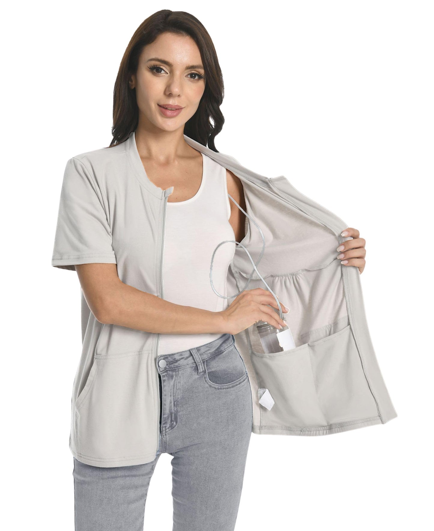 Post Mastectomy Zip Up Shirts with Drain Pockets