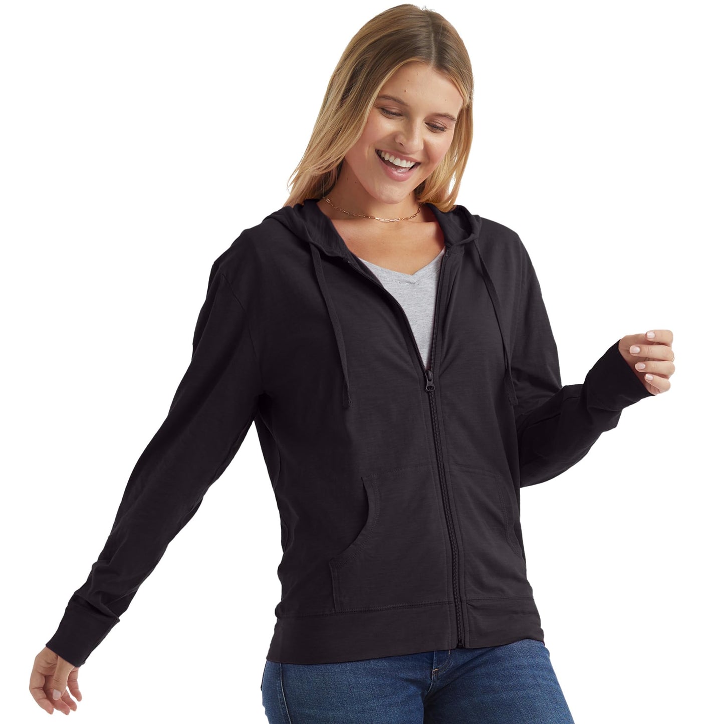 Hanes Womens Slub Knit Full-zip Hoodie