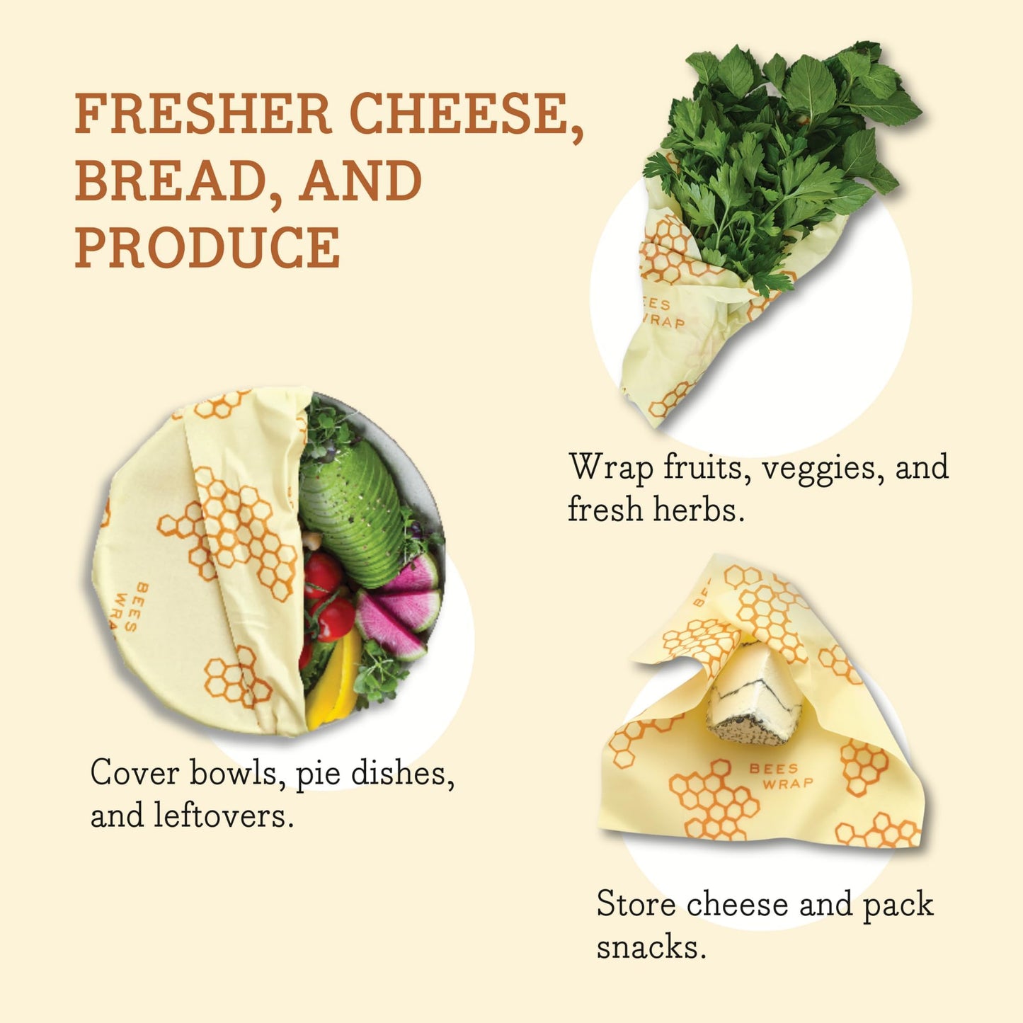Bee's Wrap Beeswax Wraps for Food - Honeycomb 3 Pack