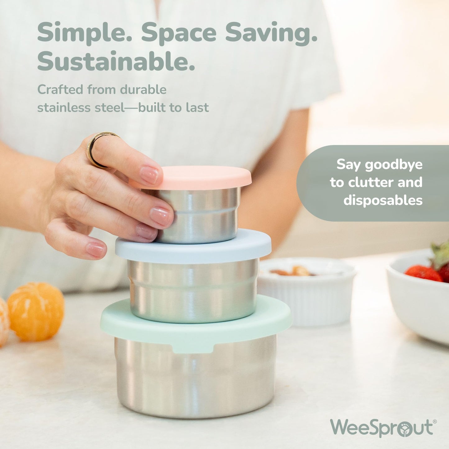 Stainless Steel Food Storage Containers - 3 Pack - 3 Oz, 6.1 Oz, 12.85 Oz with Leakproof Silicone Lids, BPA-Free, Dishwasher & Freezer Safe, Nesting & Stackable for Meal Prep, Lunch Boxes & Snacks