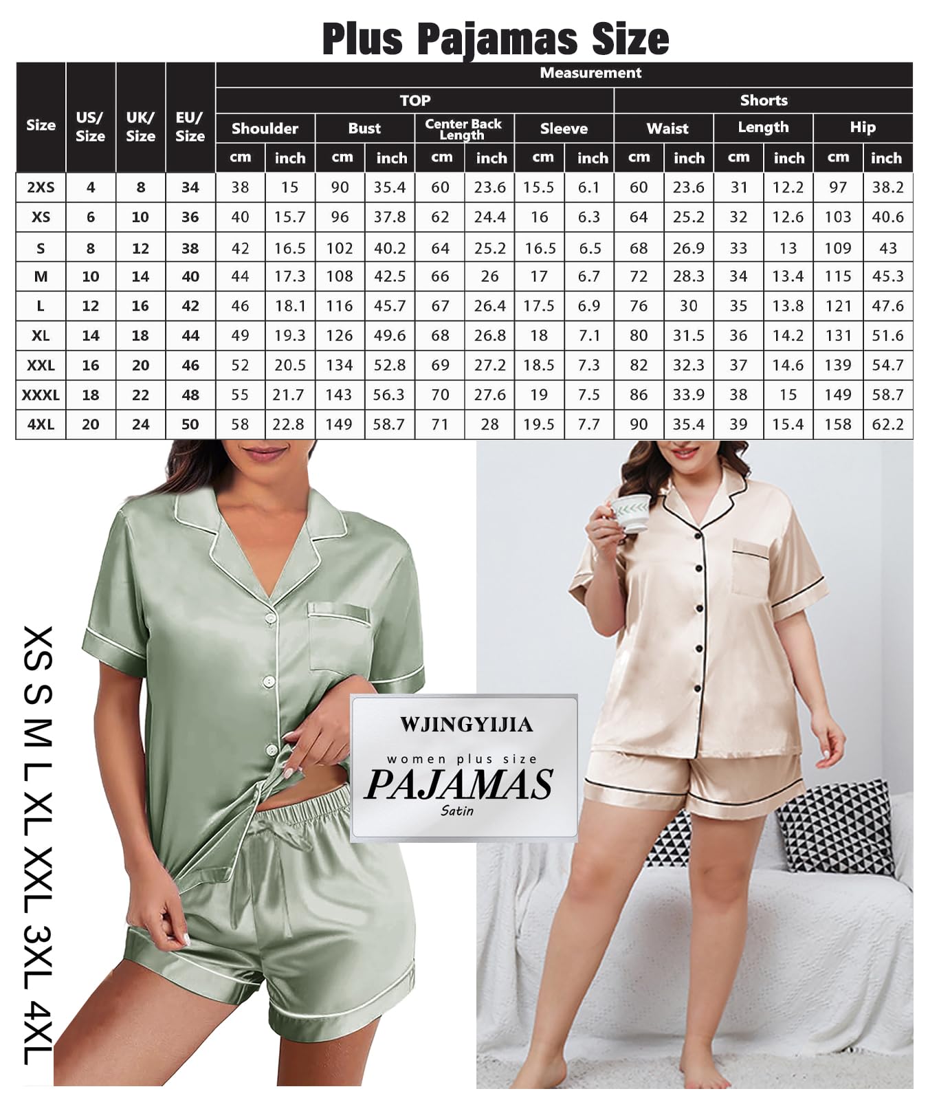 4Pcs Womens Satin Silky Pajama Sets Short Sleeve Shirt