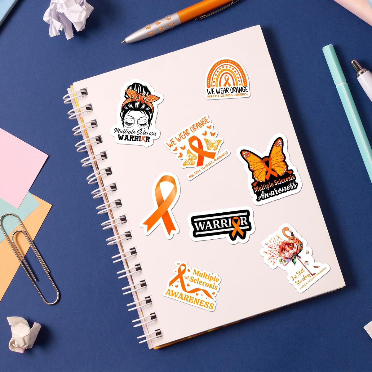 50 Pack Pcs Multiple Sclerosis Awareness Orange Ribbon Stickers for Water Bottles Waterproof Small Decals