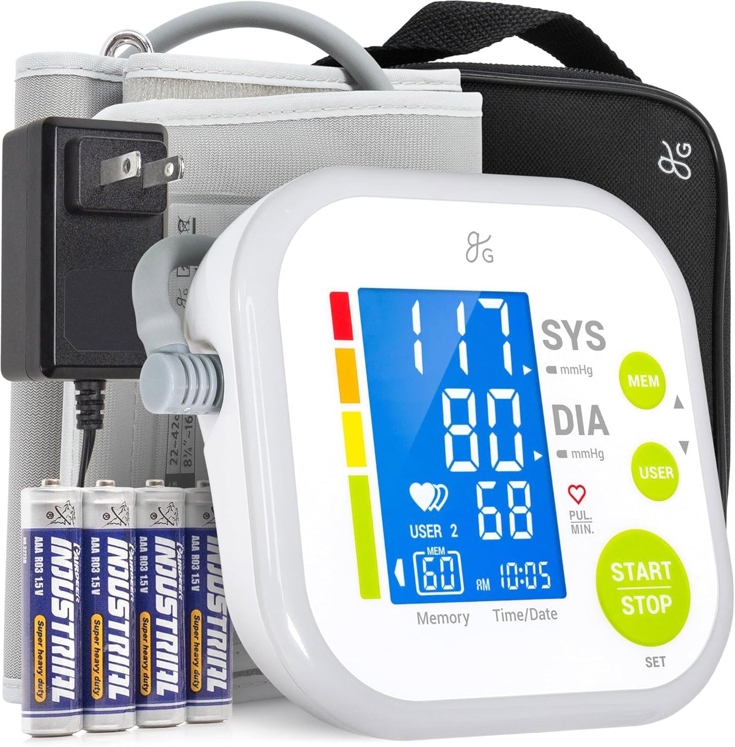 Greater Goods Blood Pressure Monitor - Complete BP Machine Kit with Wall Adapter and Premium Comfort Cuff