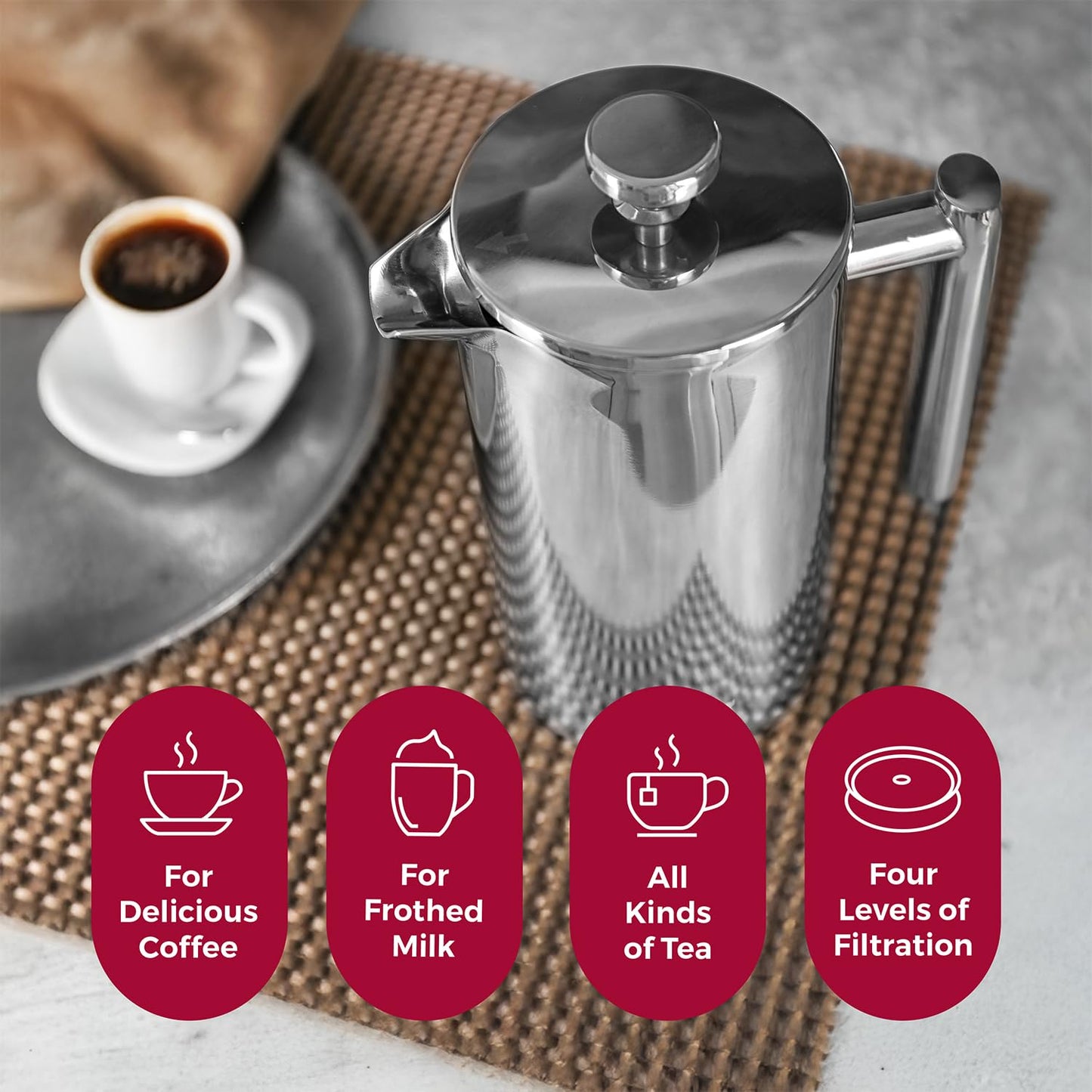 MuellerLiving French Press Coffee Maker 34oz, All Stainless Steel