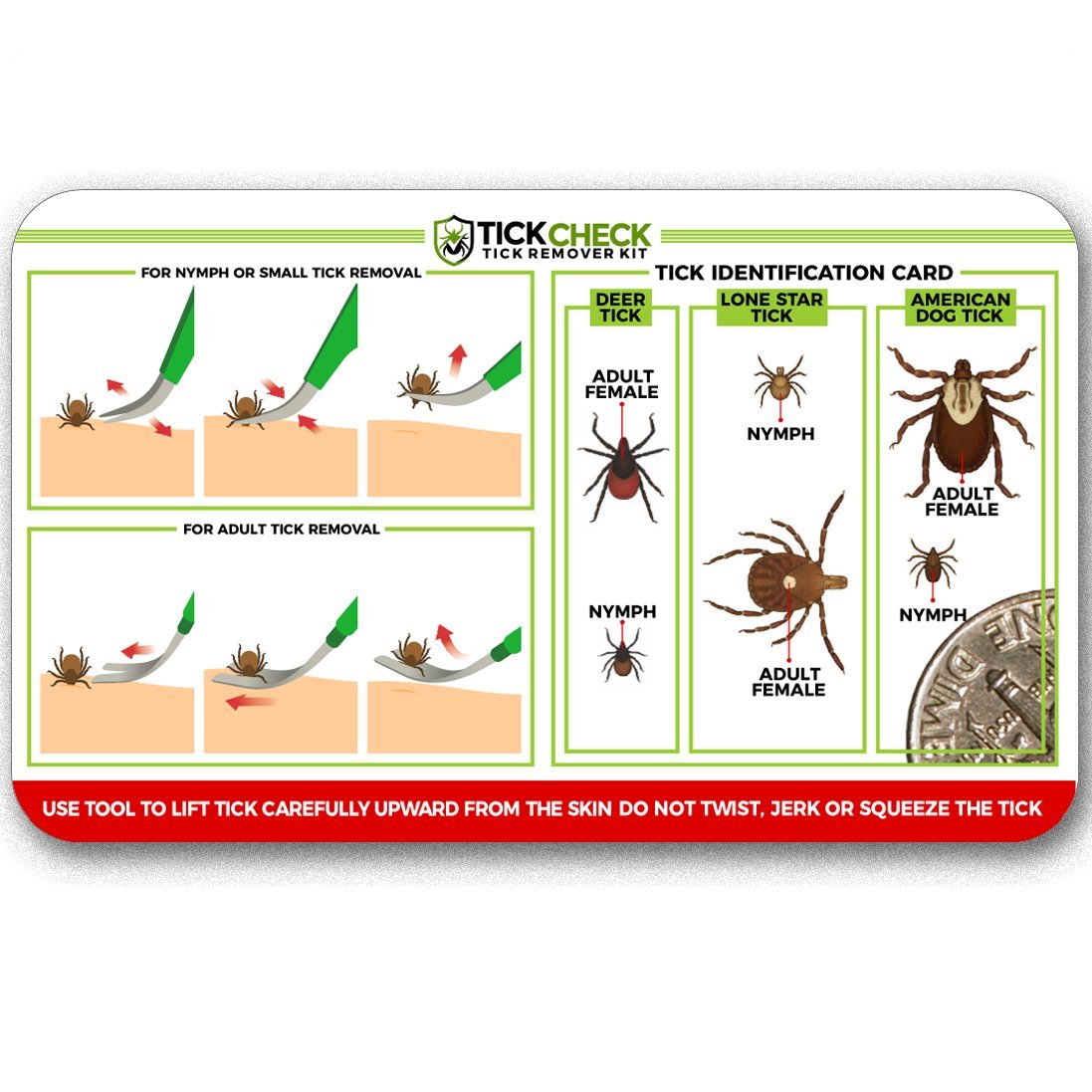 TickCheck Premium Tick Remover Kit - Stainless Steel Tick Remover + Tweezers, Leather Case, and Free Pocket Tick Identification Card (1)