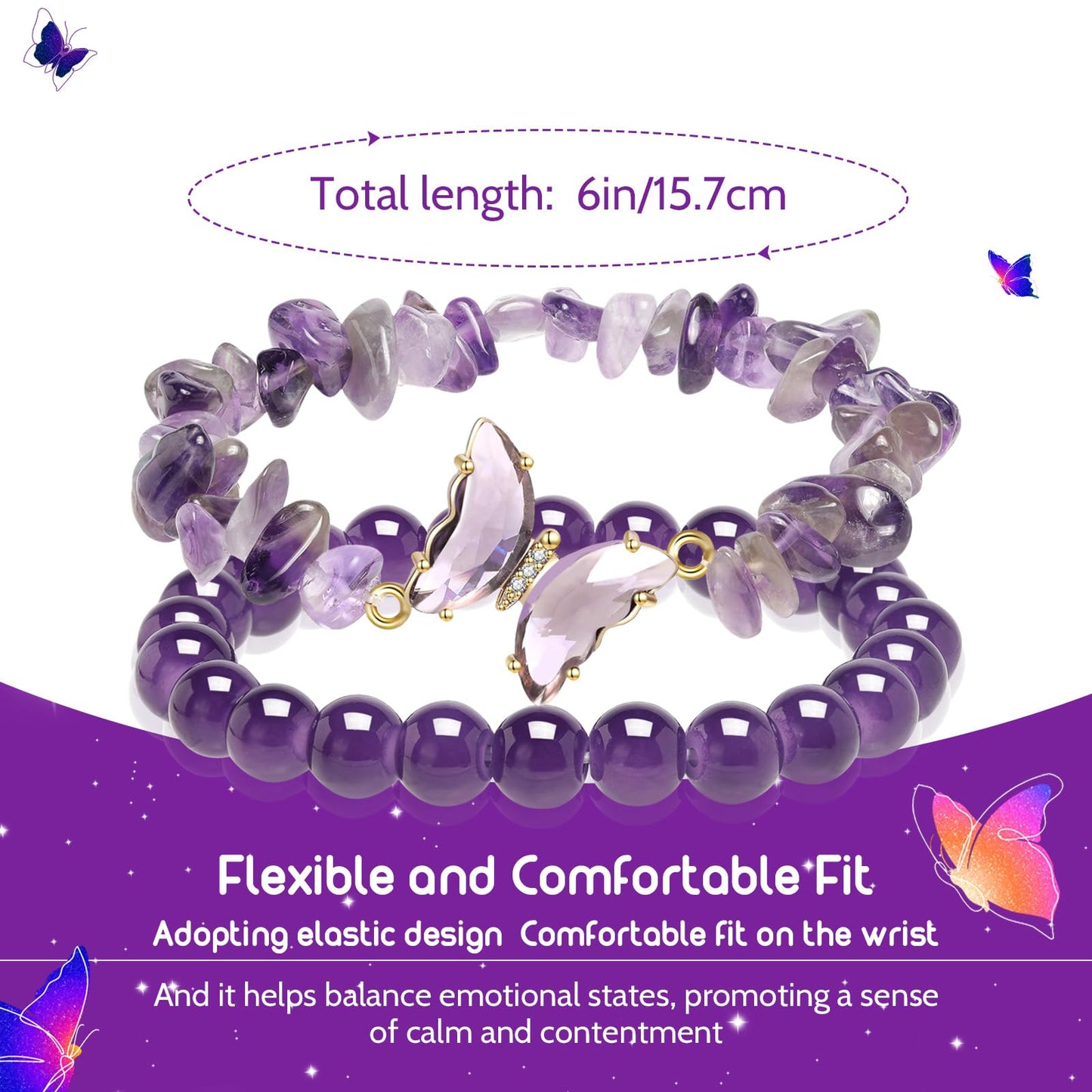 Artlunar Butterfly Bracelets Healing Bracelet (Purple)