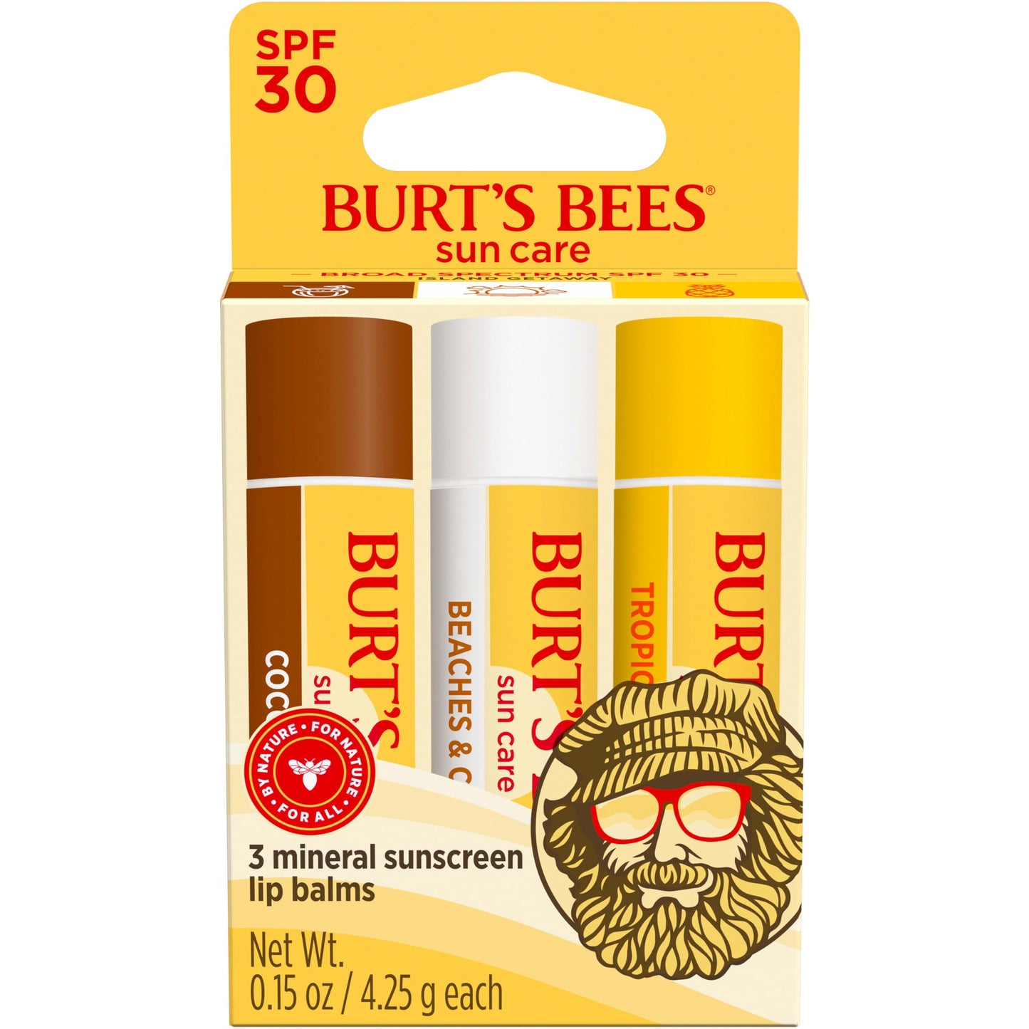 Burt’s Bees SPF 30 Lip Balm, 3 Tubes, 0.15 oz