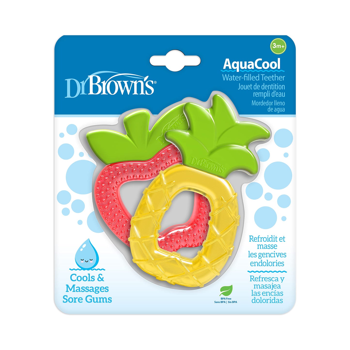 Dr. Brown's AquaCool Water-Filled Baby Teether, Cools & Massages Sore Gums, BPA Free, 2 Pack, 3m+