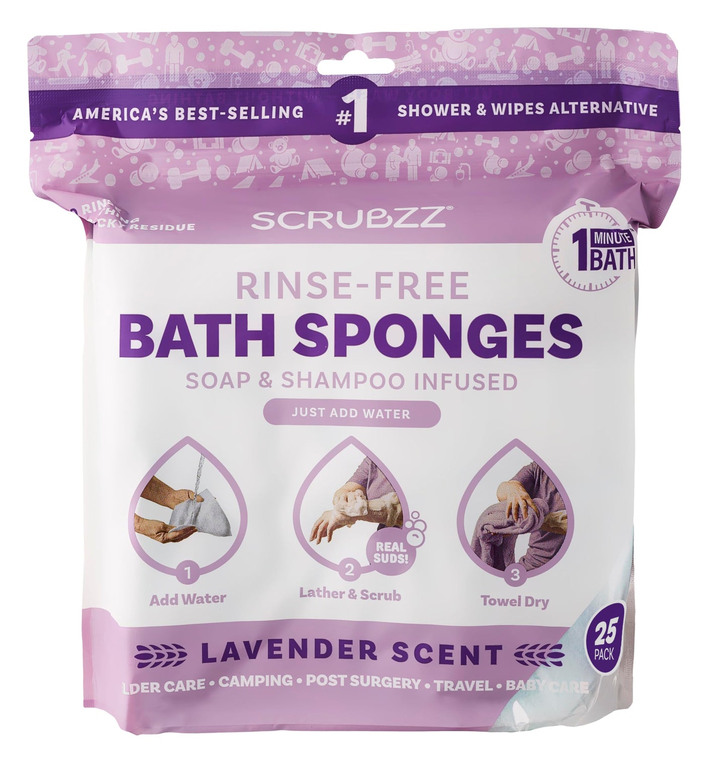 Disposable No Rinse Bathing Wipes - 25 Pack