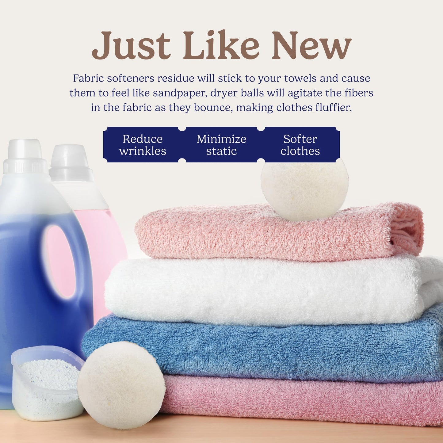 Handy Laundry Wool Dryer Balls - Natural Fabric Softener (Pack of 6)