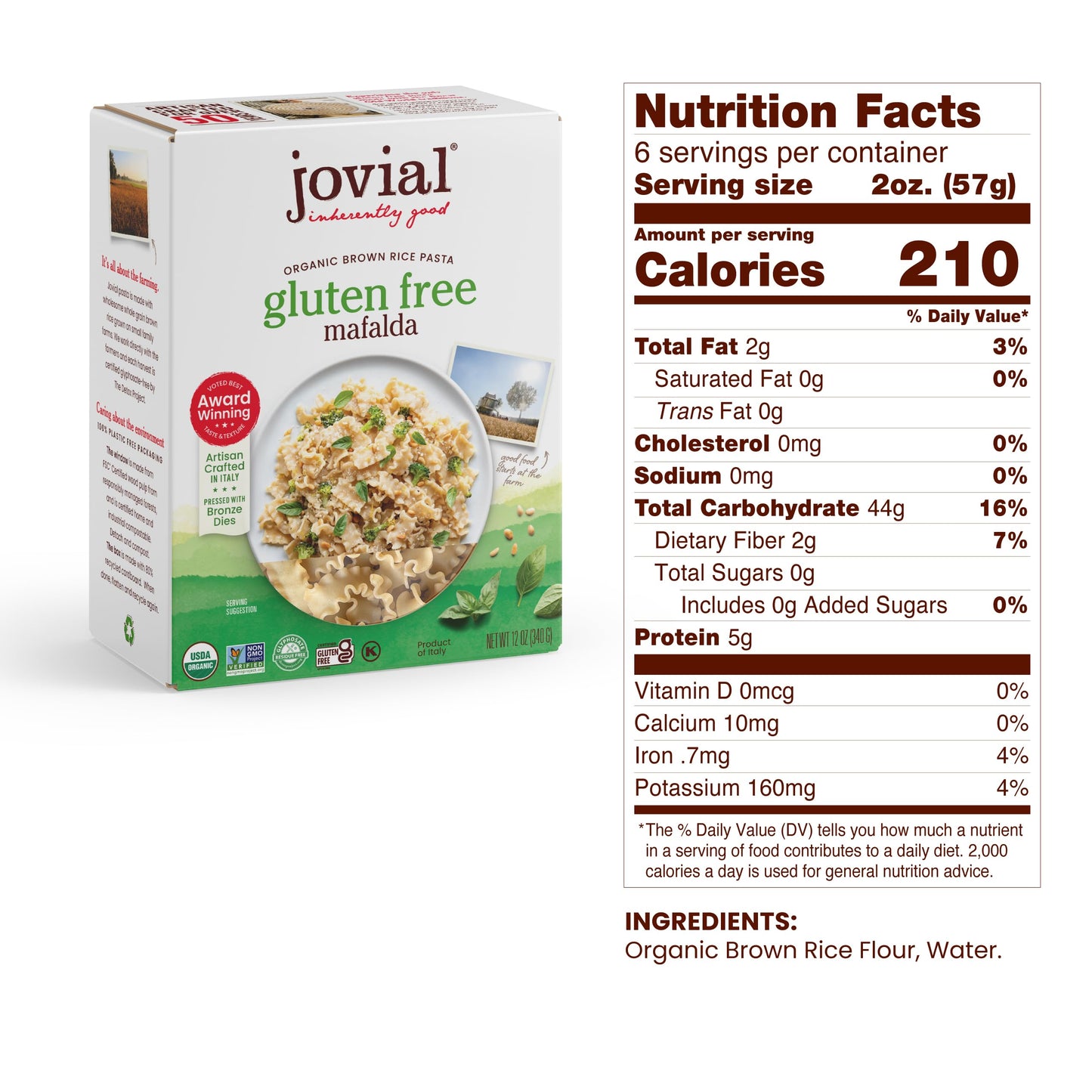 Jovial Whole Grain Brown Rice Pasta Variety Pack (Mafalda, Farfalle, Elbows, Fusilli, Casarecce, Penne), 12 Oz, 6 Pack