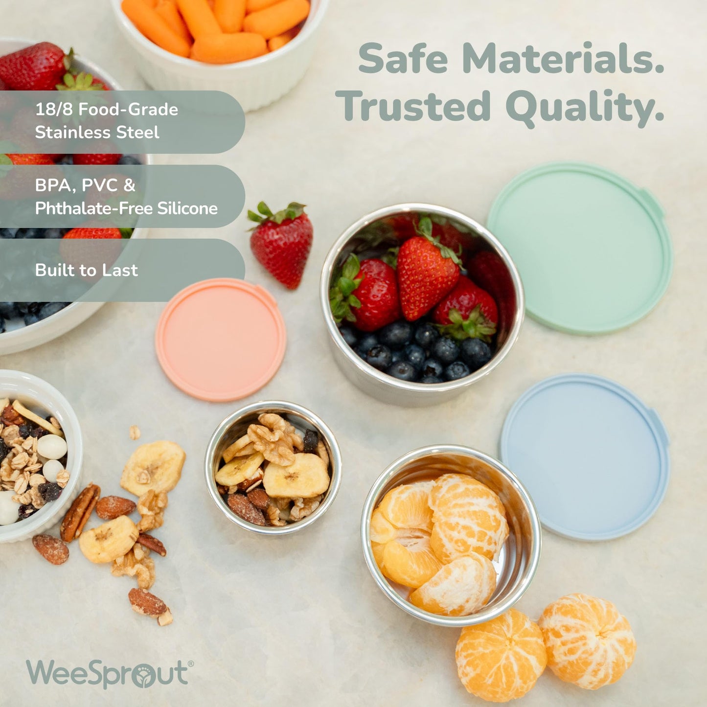 Stainless Steel Food Storage Containers - 3 Pack - 3 Oz, 6.1 Oz, 12.85 Oz with Leakproof Silicone Lids, BPA-Free, Dishwasher & Freezer Safe, Nesting & Stackable for Meal Prep, Lunch Boxes & Snacks