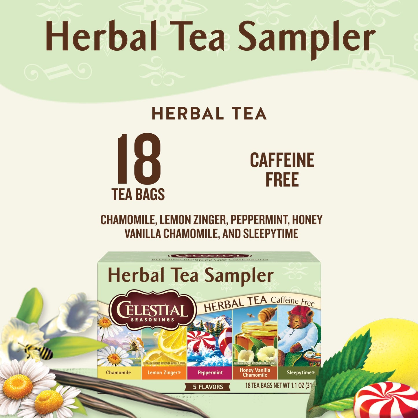 Celestial Seasonings Herbal Tea Sampler Variety Pack, Caffeine Free
