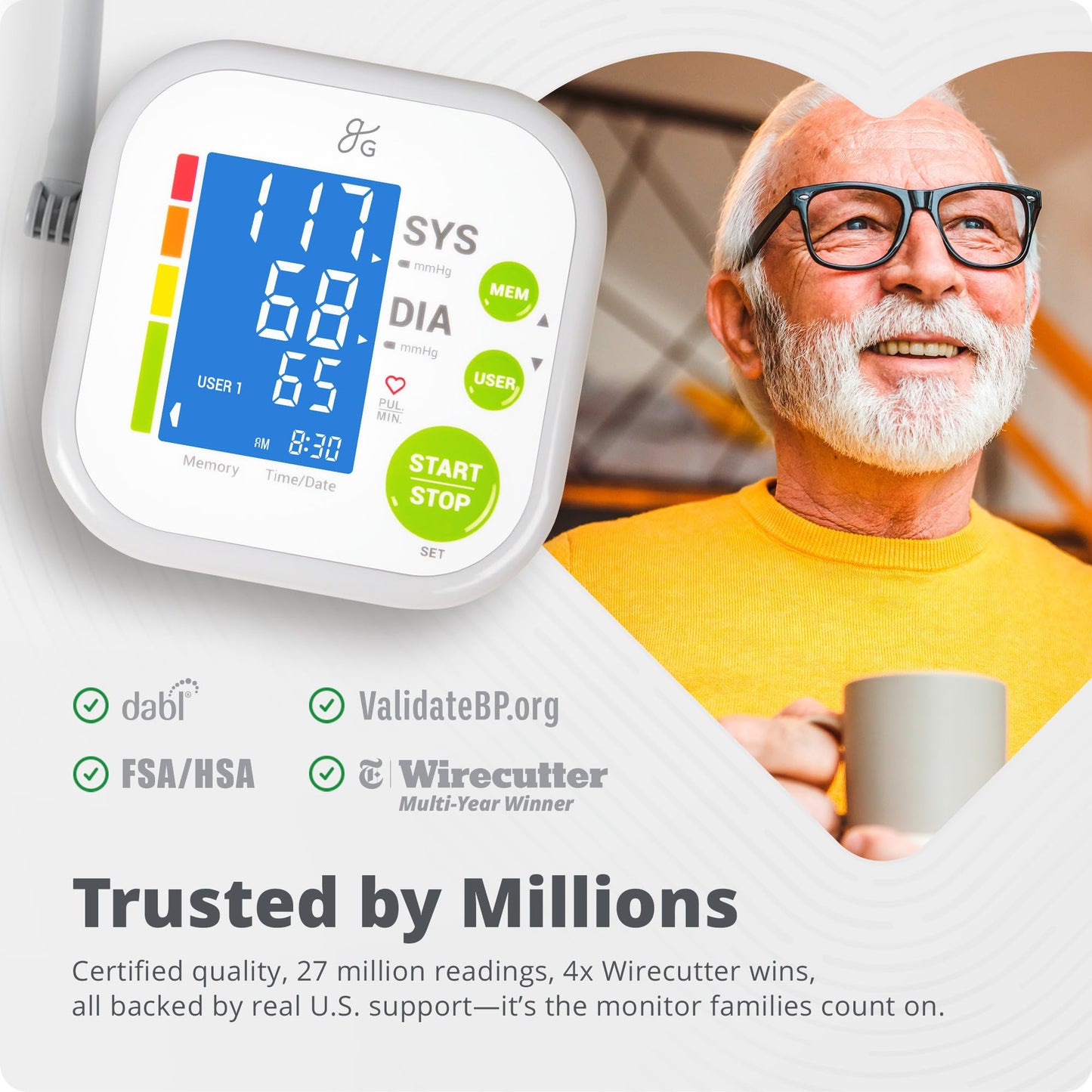 Greater Goods Blood Pressure Monitor - Complete BP Machine Kit with Wall Adapter and Premium Comfort Cuff