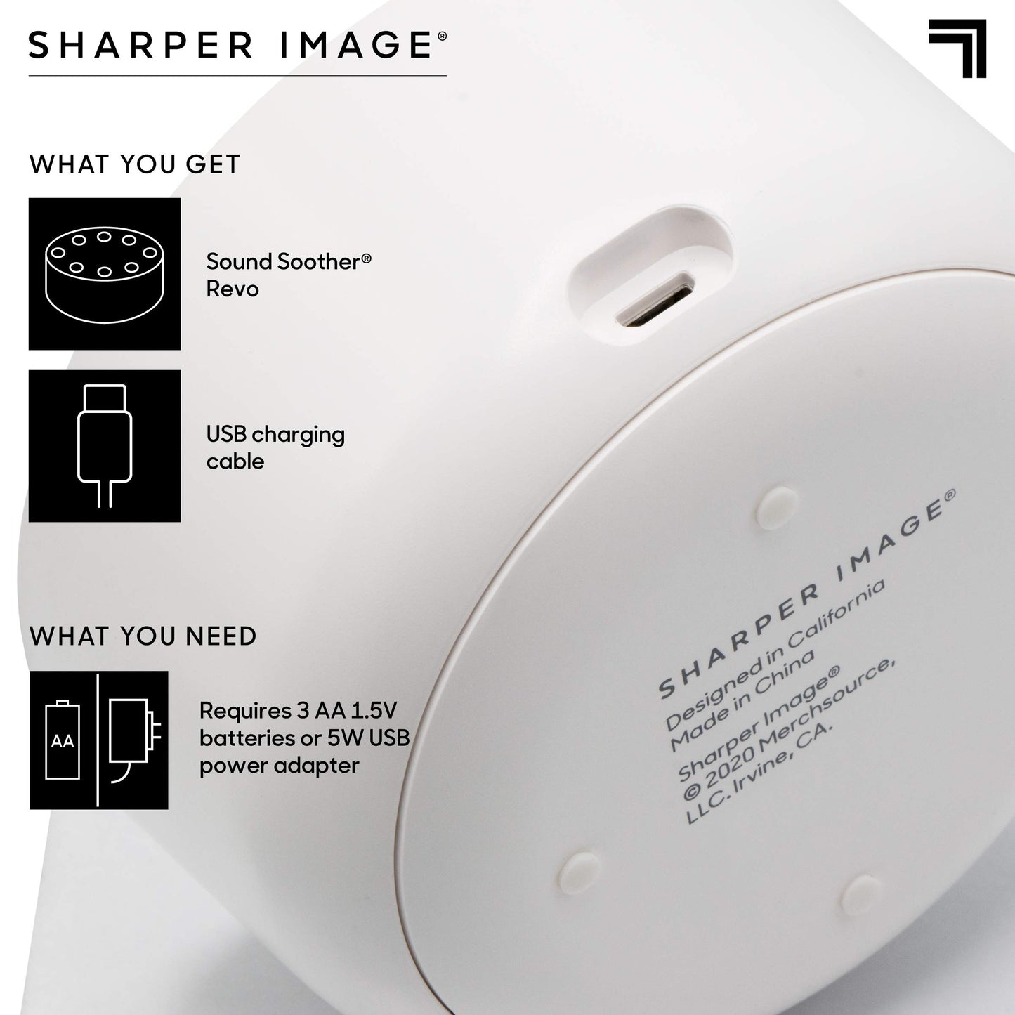 Sharper Image White Noise Sound Machine, 6 Soothing Nature Soundscapes
