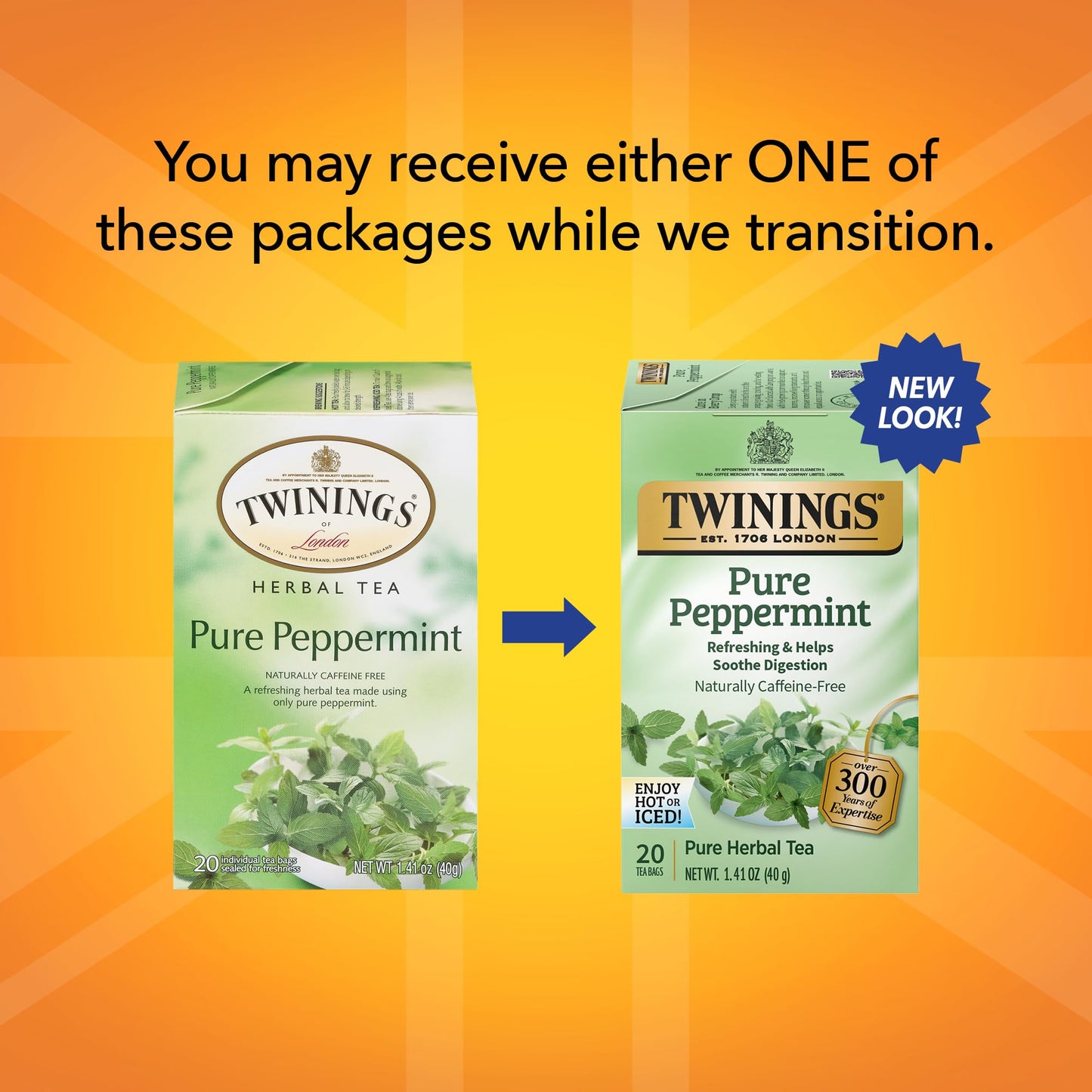 Twinings Pure Peppermint Herbal Tea Individually Wrapped Bags, 20 Count