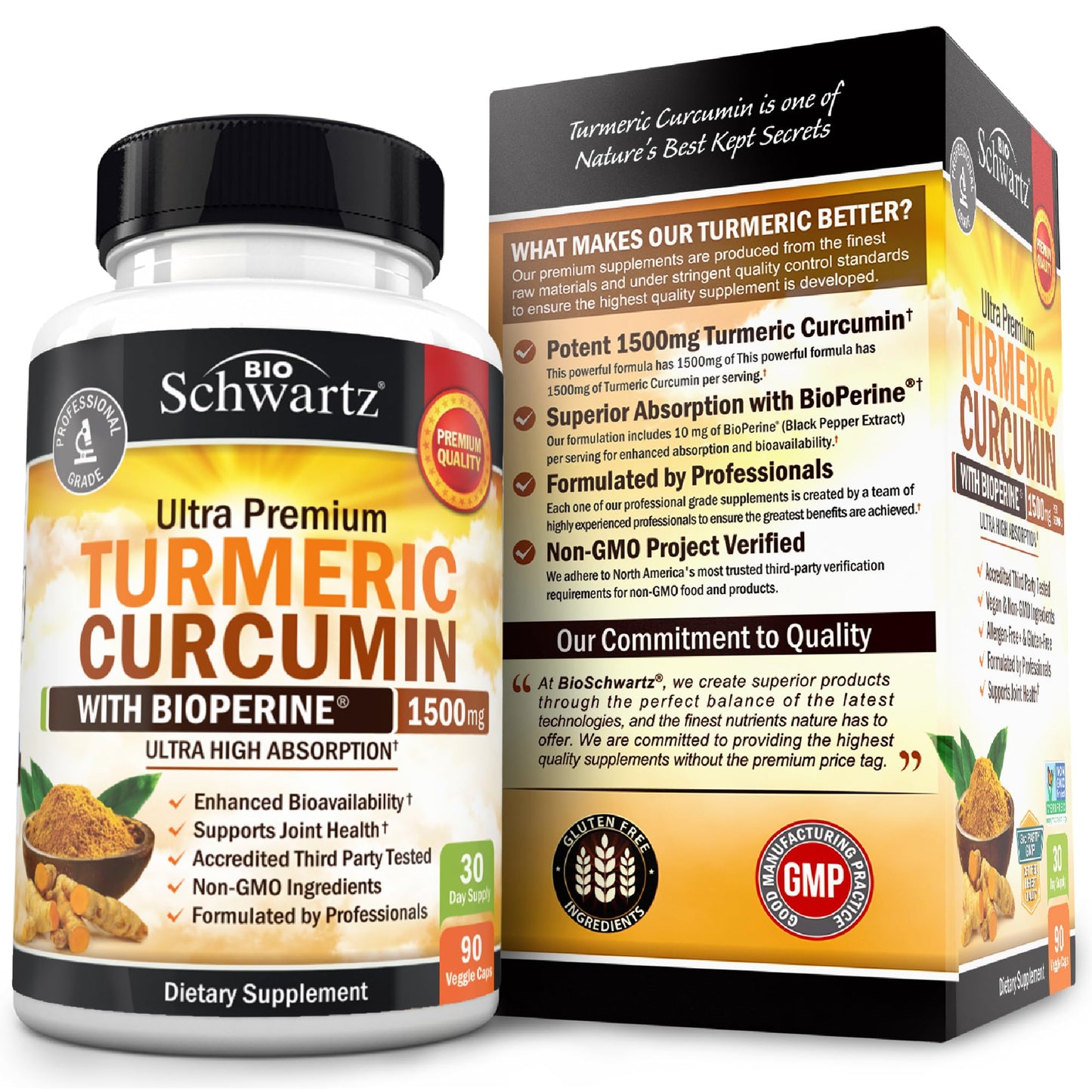Turmeric Curcumin with Black Pepper Extract 1500mg- 90 Capsules