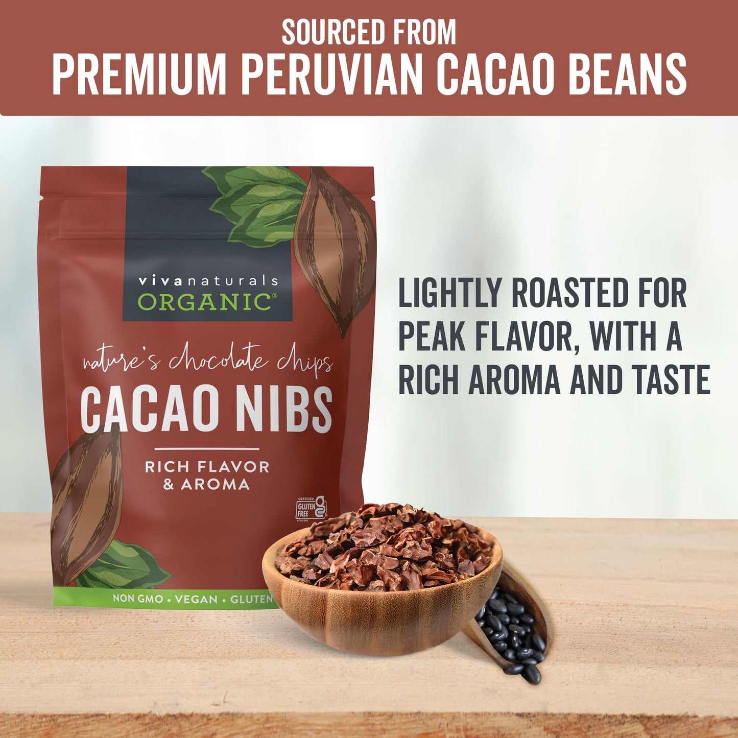 Viva Naturals Organic Cacao Nibs, 1 Lb - Certified Keto and Vegan Superfood
