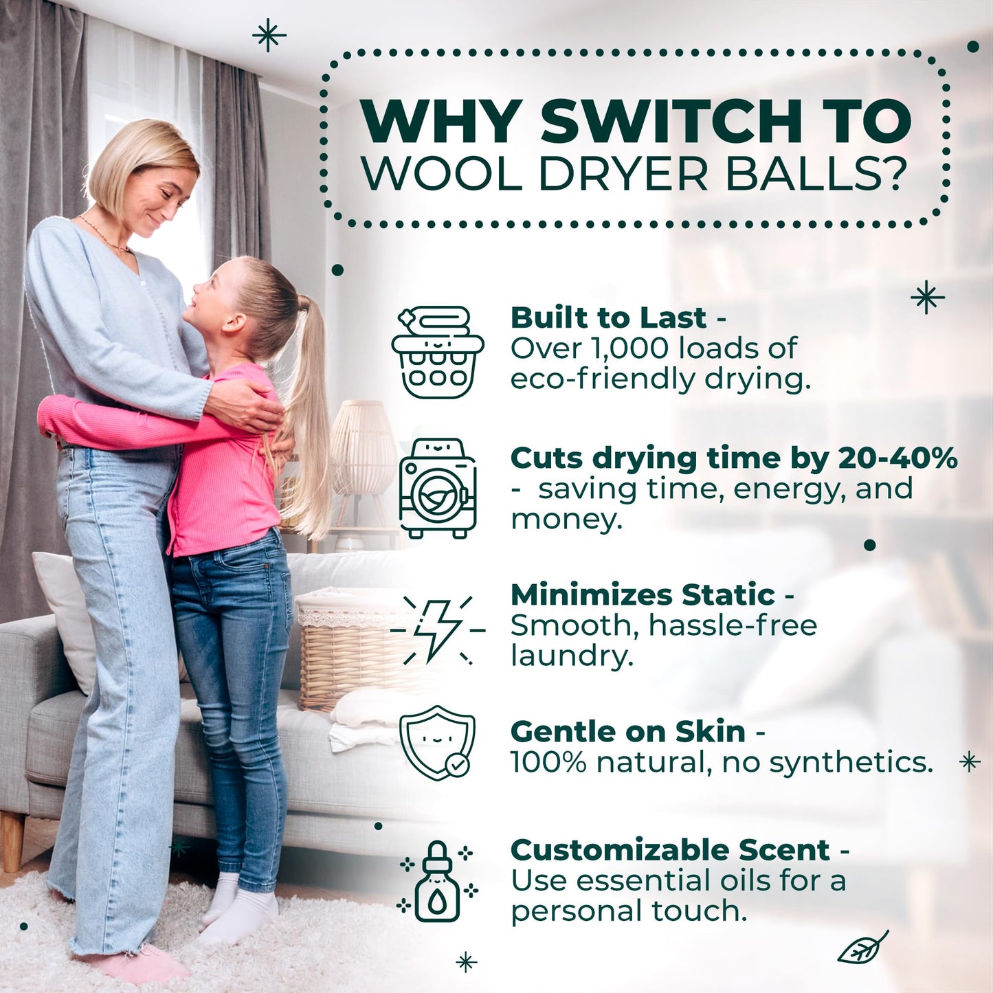 Reusable Wool Dryer Balls XL 6-Pack - Reduces Static, Cuts Dry Time, & Softens Naturally