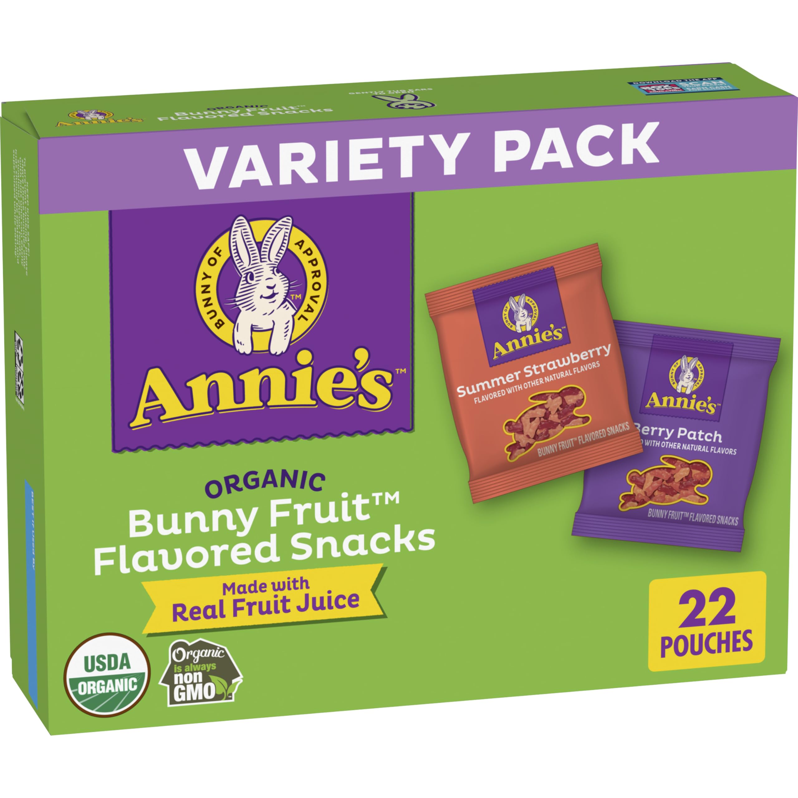 Annie's Organic Bunny Fruit Snacks, Variety Pack, Gluten Free Snack, 22 ct, 15.4 oz