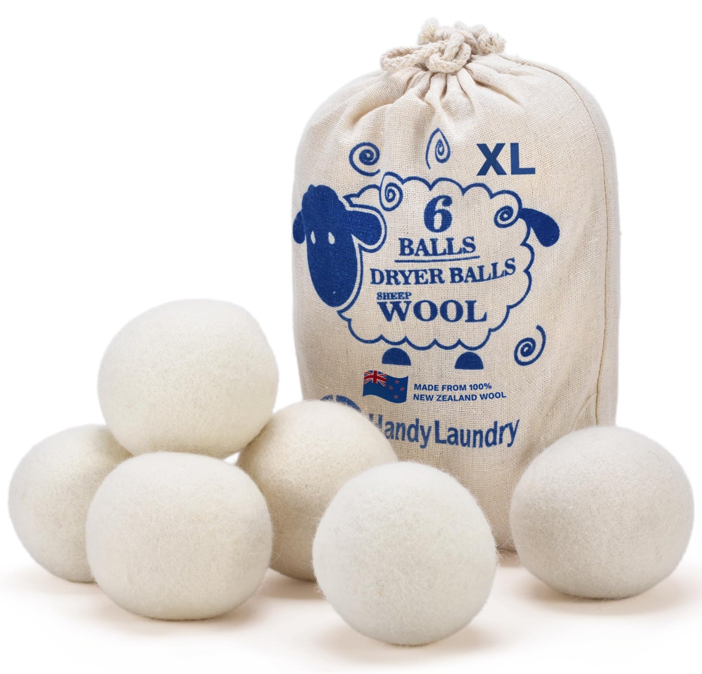 Handy Laundry Wool Dryer Balls - Natural Fabric Softener (Pack of 6)