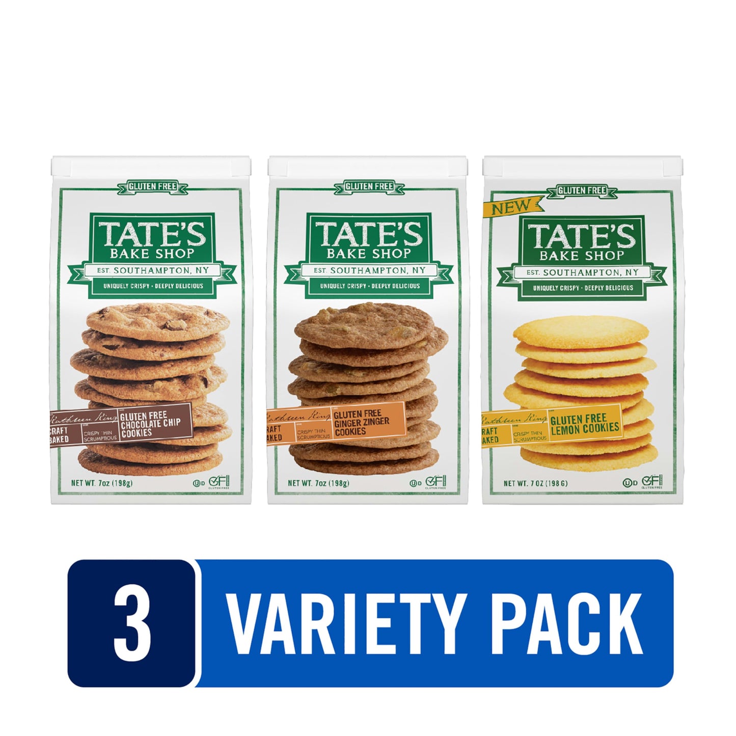 Tate's Bake Shop Gluten Free Cookies Variety Pack, Lemon, Ginger Zinger and Chocolate Chip