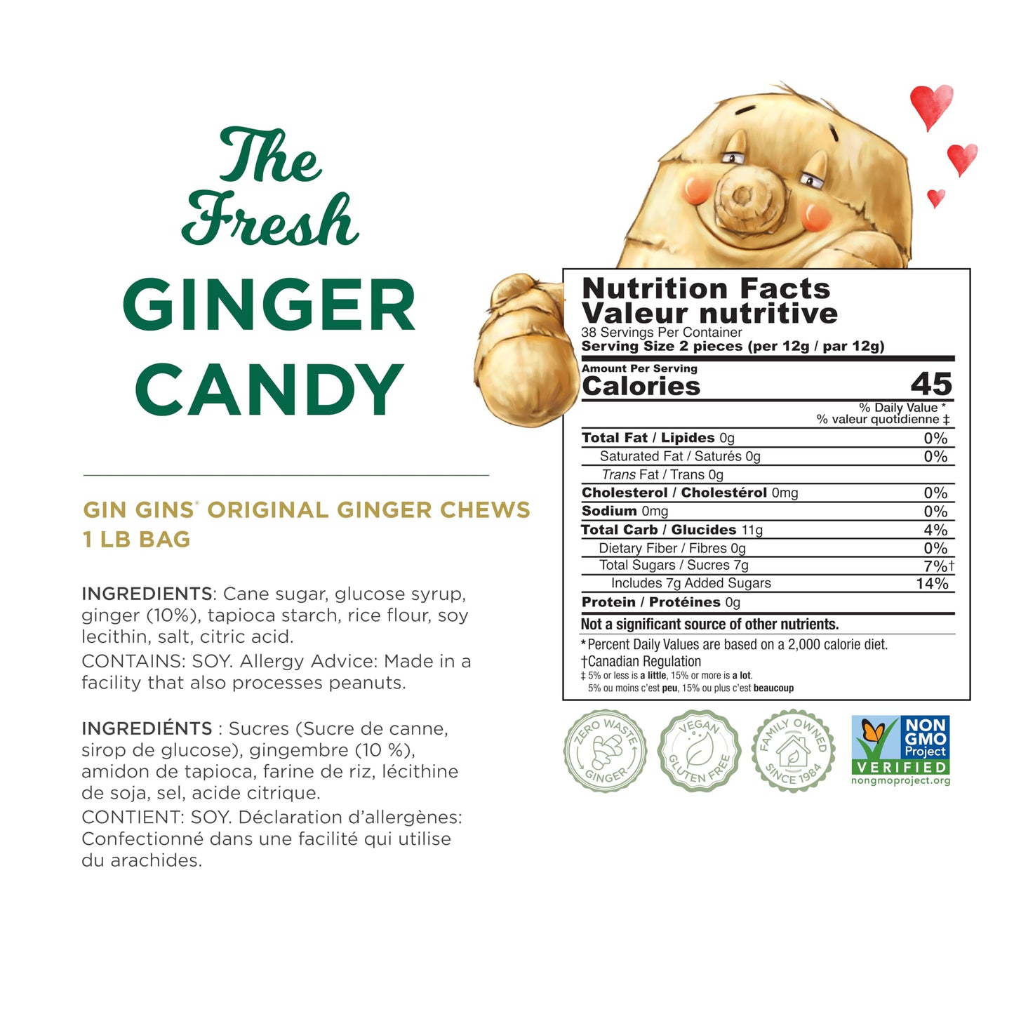 GIN GINS Original Ginger Chews Large 1 lb Bag