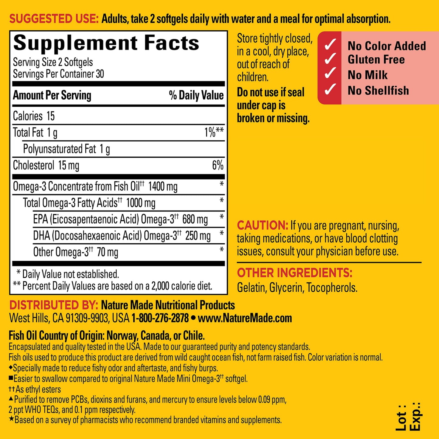 Nature Made Extra Strength Burp Less Fish Oil Omega 3 Supplements 1400 mg Minis