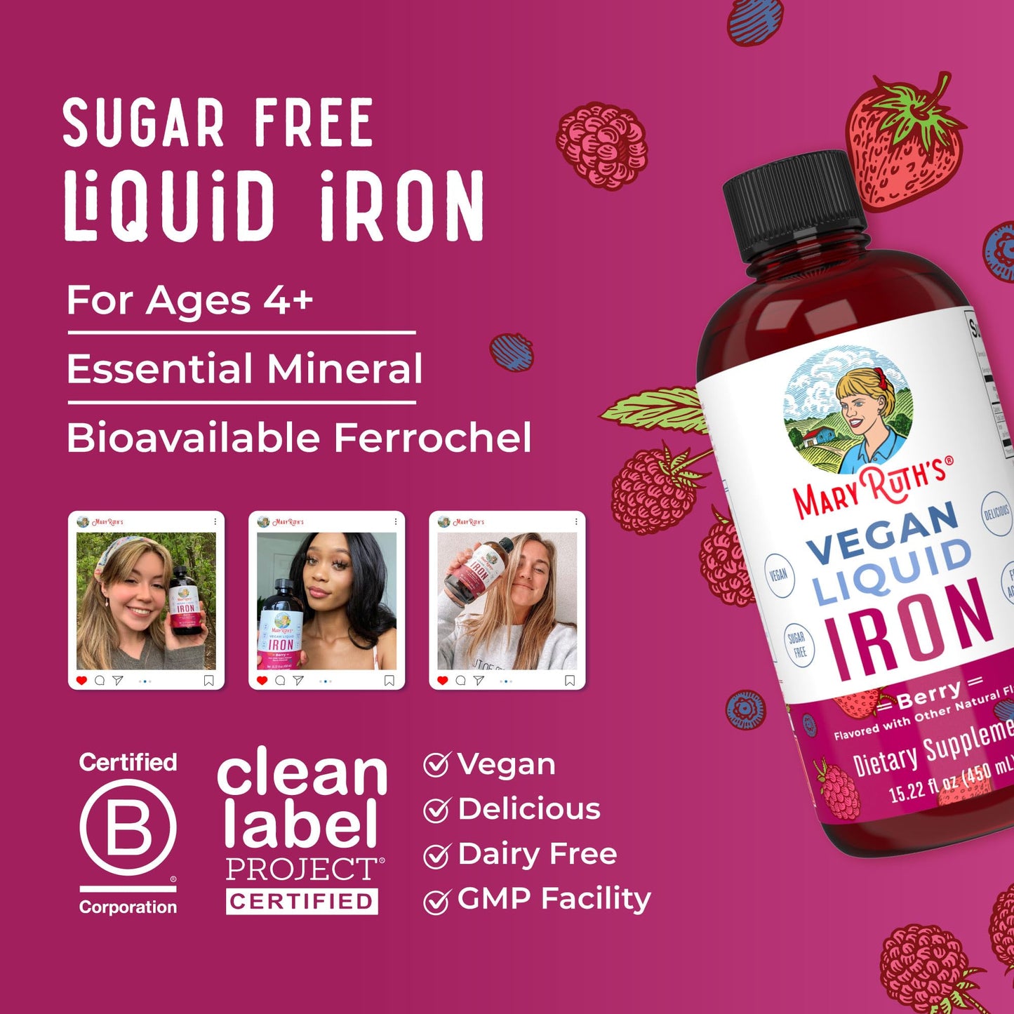 MaryRuth Organics Iron Supplement for Women Men & Kids, Liquid Iron Supplement for Women Men & Kids, 15.22 Fl Oz