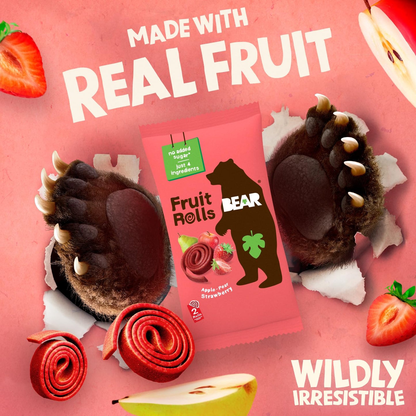 BEAR Real Fruit Snack Rolls - Gluten Free, Vegan, and Non-GMO 0.7 Ounce (Pack of 18)