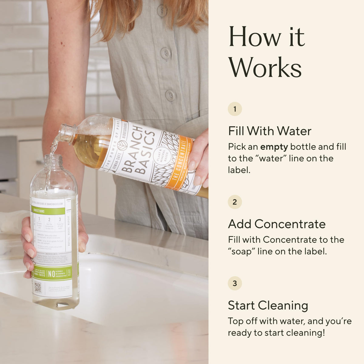 Branch Basics Cleaning Essentials Kit: All Purpose Spray, Glass Cleaner, and Bathroom Cleaner