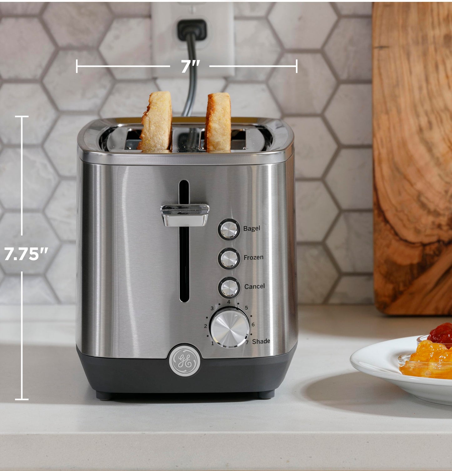 GE 2 Slice Stainless Steel Toaster, Extra Wide Slots for Toasting Bagels, Breads, Waffles