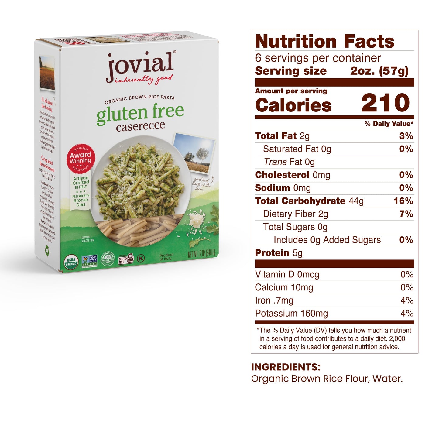 Jovial Whole Grain Brown Rice Pasta Variety Pack (Mafalda, Farfalle, Elbows, Fusilli, Casarecce, Penne), 12 Oz, 6 Pack