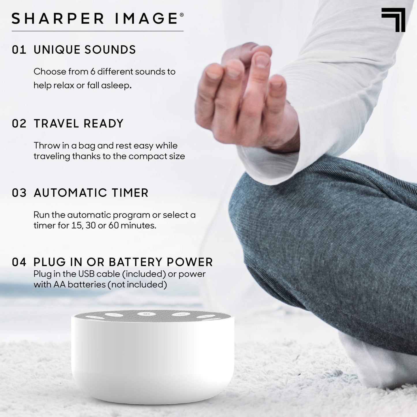 Sharper Image White Noise Sound Machine, 6 Soothing Nature Soundscapes