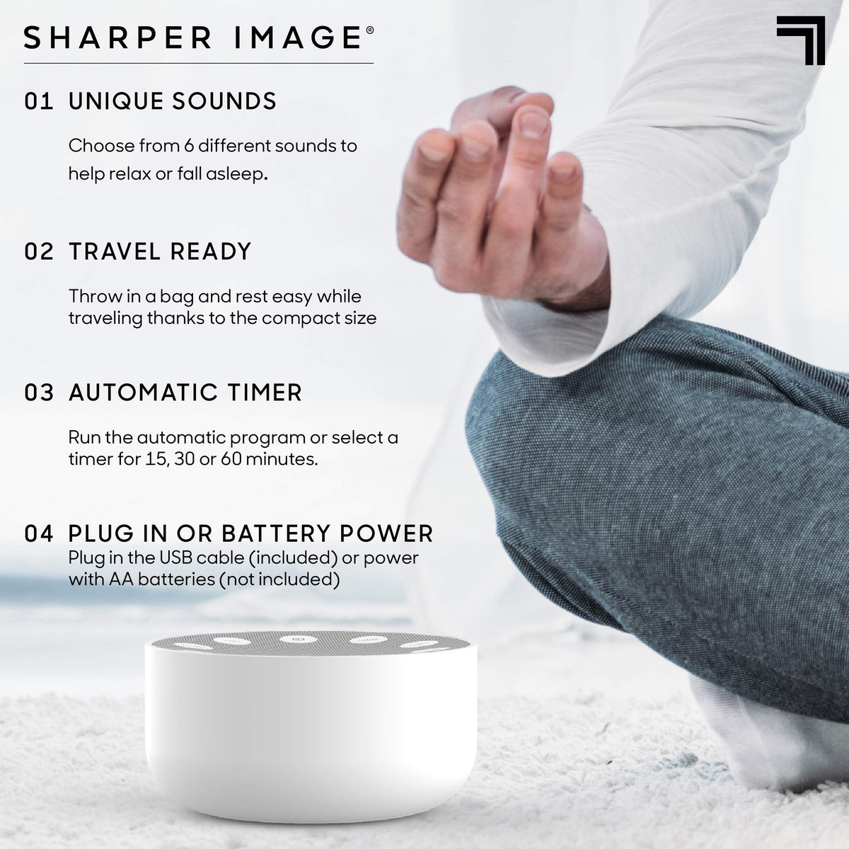 Sharper Image White Noise Sound Machine, 6 Soothing Nature Soundscapes